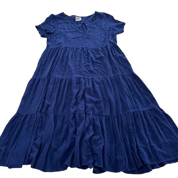 NOM Dress Women Small Maternity Blue Keyhole Midi Tiered Hem - Picture 1 of 8